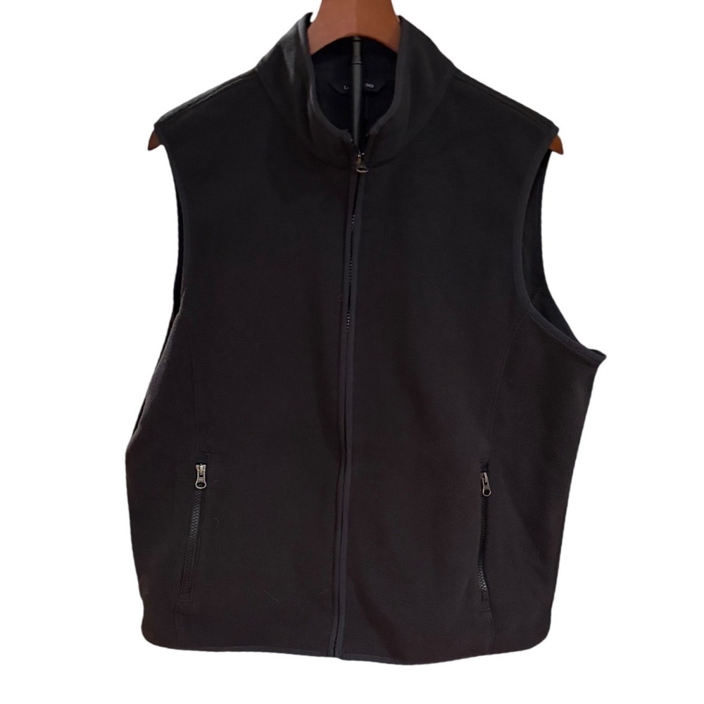 Lands' End Womens Black Fleece Full Zip Mock Neck Vest Jacket Gorpcore  Large L‎